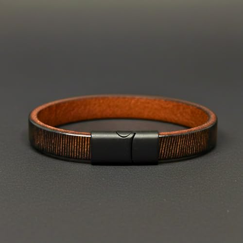 Image of THE MEN THING Leather Bracelet for Men - American Style Genuine Leather Multi-Layer Braided Bracelet with 100% Stainless Steel Magnetic Buckle for Men & Boys (8 inch)