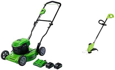 Review Greenworks 48V 19″ Brushless Lawn Mower, String Trimmer, (2) 4.0Ah USB Battery and Charger Included