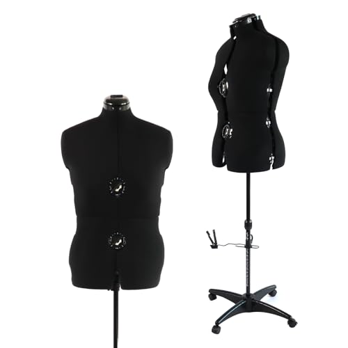 Black Dress Form Adjustable Mannequin for Sewing, Female Size 12-18 Pinnable Body Form with 13 Dials & Detachable Casters, 42.5"-60" Height Range for Clothing Display, Medium to Large