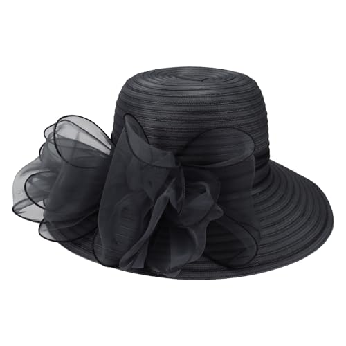 Image of DRESHOW Lady Derby Dress Church Bowler Cloche Hat Bowknot Organza Bridal Cap for Wedding