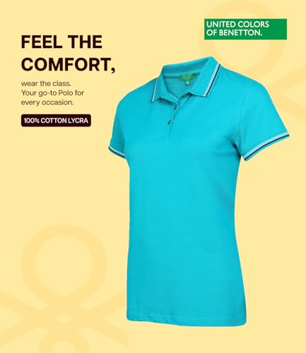 Image of UNITED COLORS OF BENETTON Women's Cotton Lycra Half Sleeves Plain Stylish Regular Fit Polo T-Shirt with Coloured Collar Tipping