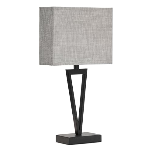 Image of Lighting Supermarket V Design Modern Black Slimline Table Lamp with Grey Linen Shade
