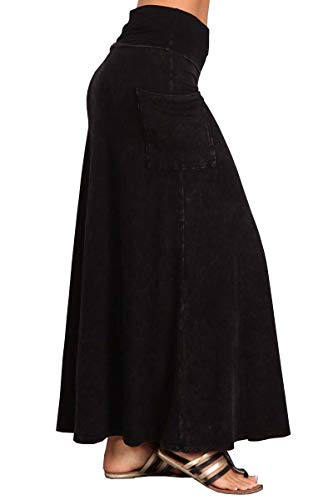 HEYHUN Womens Casual Tie Dye Solid Boho Hippie Long Maxi Skirt w Lace Detail S-3XL