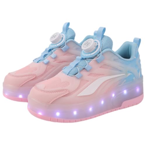 Viaoragiosa Scarpe Rotelle Bambina,Scarpe con Ruote,Scarpe da Ginnastica da Pattini,LED Luce,USB Ricaricabile,con 2 Ruote,Traspirante,con Ruote A Scomparsa,Unisex