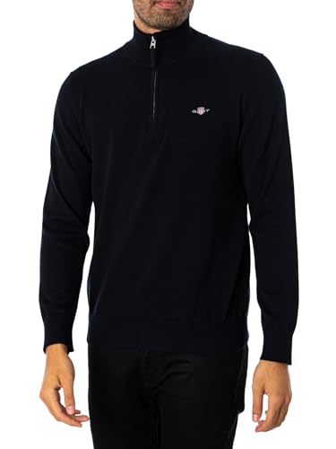 Sweater Homme GANT Demi-Fermeture Éclair Classique en Coton Casual Noir