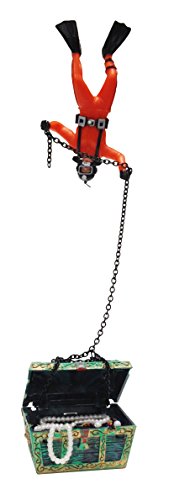 Image of Penn-Plax Aquarium Decoration with Moving Treasure Chest, Floating Diver and Bubble Action, 4 Inches High