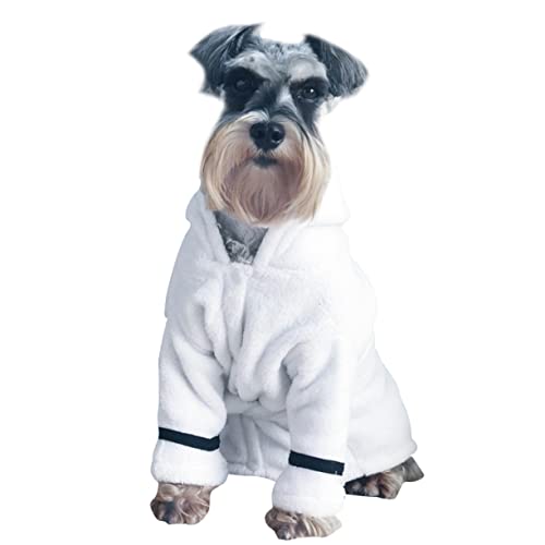 MERRYHAPY 犬用バスパジャマ 速乾性のある柔らかいプラッシュローブ フード付きペットバスローブ 犬 猫用 ペットナイトガウン ホワイト サイズ Xl