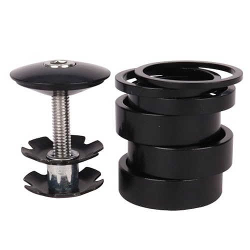 YANRUHFL 1 1/8 Inch Headset Spacer with Stem Top Cap,Headset Star Nut (Black)