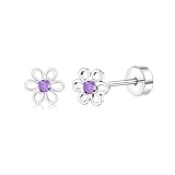 Pendientes de tuerca pequeños de 20 g, diseño de flor plana, circonita cúbica hueca floral y acero inoxidable, joyería hipoalergénica para cartílago, regalo delicado para mujeres y niñas, S, Acero