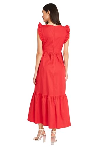 Image of Maggy London Women's V-Neck Ruffle Details Cotton Poplin Maxi Dress