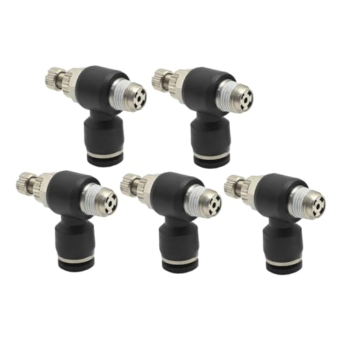 MDEOOSKY 5PCS 6MM OD x 1/8 inch Male Pneumatic Flow Control Components including Air Flow Control Valve and 90 Degree Push-to-Connect Elbow Adapter Kit
