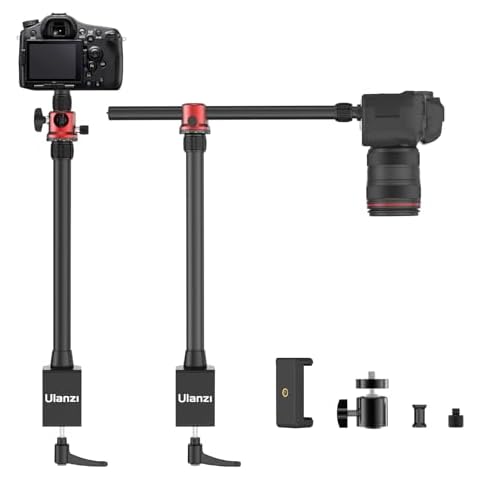 jusmo MT-88 Overhead Camera Mount Desk Stand Phone Holder for Video Recording, Horizontal/Vertical Switching, Aluminum 4-Sections Light Stand for DSLR, Cameras, Phones, Lights, Max Load 13.23Ibs Cover