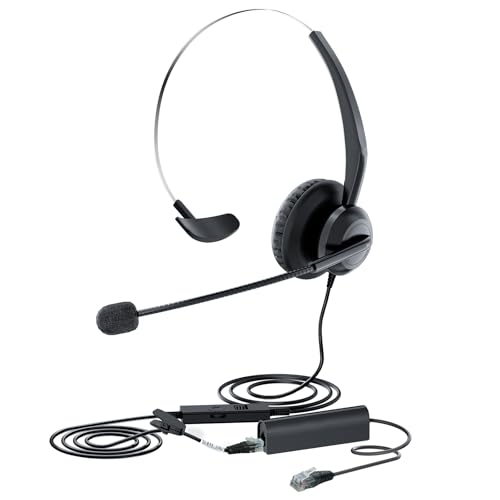 PChero Auriculares para teléfonos Cisco IP, manos libres, centro de llamada, cancelación de ruido, cable mono de 4 pines RJ9 de cristal con micrófono para teléfonos de mesa Cisco IP