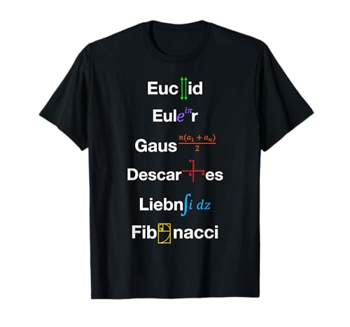 Nerdy Euclid Euler Gauss Descartes Leibniz Fibonacci Math T-Shirt