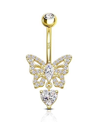 14K Gold Plated Belly Button Rings - 925 Sterling Silver Navel Rings for Women - 14G Belly Piercing Jewelry