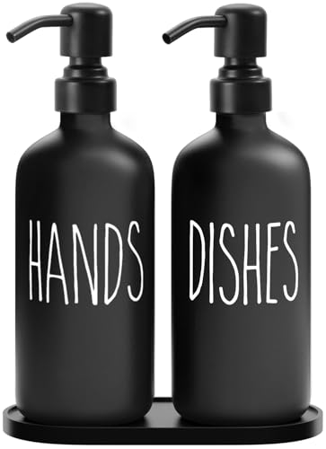 Image of MOMEEMO Black Soap Dispenser Set, Contains Dish and Hand Soap Dispenser, Suitable for Kitchen Decor and Accessories. (Black)