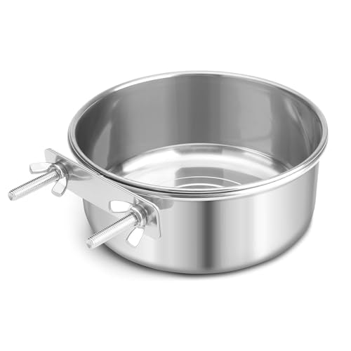 Bird Cage Feeder, Bird Feeder for Cage, 30oz Stainless Steel Food Water Bowl with Clamp, Clip-On Cage Coop Cup for Parrot Hamster Rabbit Rat Small Animals