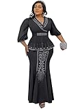 Plawden Black African Wedding Guest Dress Two Piece Outfits Skirt for Women Plus Size Long Sleeve Full Length Masquerade Ball Gowns Black XL