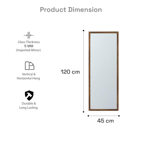 Image of Wakefit Decorative Rectangle Wall Mirror - 47 Inch | Metal Frame Wall Mirror for Living Room Bedroom Entryway Dressing Room Modern Home Decor & Gifting | Agbada Light Brown - 18.1x47.6x2 Inch