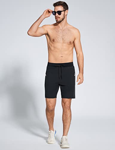Zuty 8" Men's Swim Trunks Board Shorts Bathing Suits Quick Dry Upf 50+ With Compression Liner With Zipper Pockets Black L #TOP4