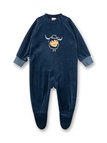 Sanetta Baby-Strampler blau aus Nicki Büffel | Praktischer und bequemer Strampler aus Nicki für Jungen.