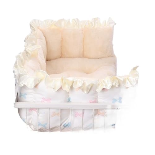 Ambety ペットケージマット、ロープ付きペットベッド、四隅ロープ、落下防止、かわいいレーストリム、暖かい、柔らかい、洗える、ふわふわフリース、多機能キャットタワーシート、床置き (B,XS=40*22*20CM)