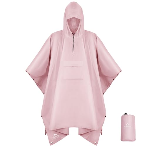 Coralrain Hooded Rain Poncho Lightweight Waterproof Unisex Raincoat Jacket with Pocket for Men Women Adult