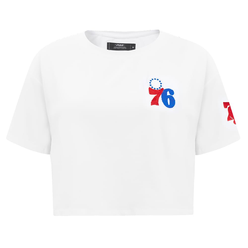 Womens NBA Classic Chenille Cotton Single Jersey Short Sleeve Boxy Tee White
