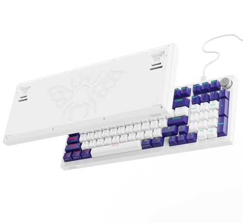 Image of Kreo Hive 98 Wired RGB Mechanical Gaming Keyboard | Full Size 98 Keys, Metal Volume Knob, Per-Key RGB, Hot-Swappable Switches (White-Purple, Brown)