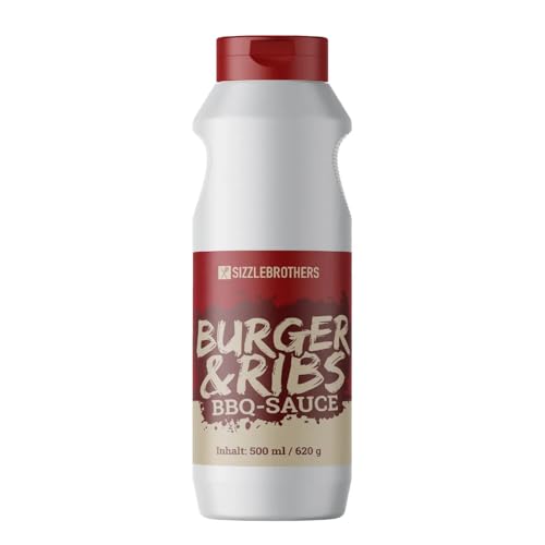 Burger & Ribs BBQ Sauce 500 ml - Perfekt für Burger Grillfleisch Steaks Pulled Pork Hähnchen & Co. - Barbecue Glaze für Spareribs - SizzleBrothers