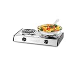Holstein Housewares Portable Electric Double Burner – Compact & Lightweight Dual Hot Plate with Adjustable Heat Settings, Stainless Steel Housing, & Anti-Slip Feet – Ideal for Dorms, & Travel