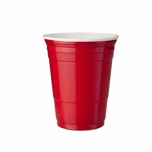 Cutdred 50個入り、使い捨てカップ、パーティーカップ、プラスチックカップカフェサイズ、450ml、結婚式用、パーティーレッドカップ (レッド,500ML)