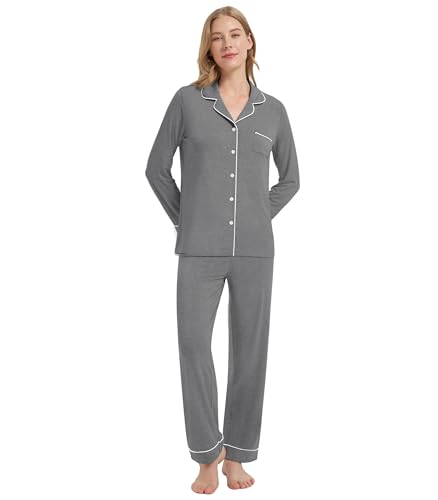 Image of WiWi Viscose from Bamboo Women's Pajamas Set Super Soft Button Down Top and Pants Sleepwear Cooling Pjs S-3X