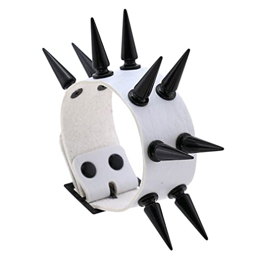 Necklace-Bracelet- Punk Goth White Pu Leather Bracelet Cuff Bangles Emo Spike Rivets Bracelets For Women Studded Halloween Boho Jewelry Gifts Party - P038 Gold Whiteb #TOP2