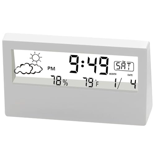 1PC Small Digital Clock Battery Operated, Transparent LCD Aesthetic Alarm Clock, Desk Clock with Temperature, Humidity, Time, Date for Living Room, Study, Bedroom