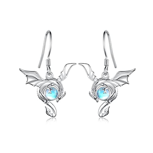 Dragon Earrings for Women 925 Sterling Silver Moonstone Dragon Earrings Dragon Jewelry Gifts for Girls Mom Daughter