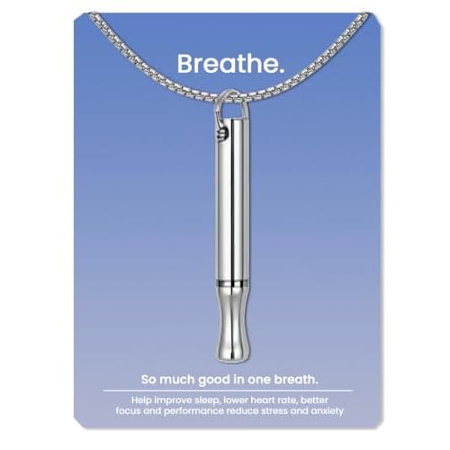 Mindfulness Breathing Necklace, Stress Relief, Stainless Steel Necklace for Deep Breathing Reminder, Anxiety Reducer for Women Men Gift