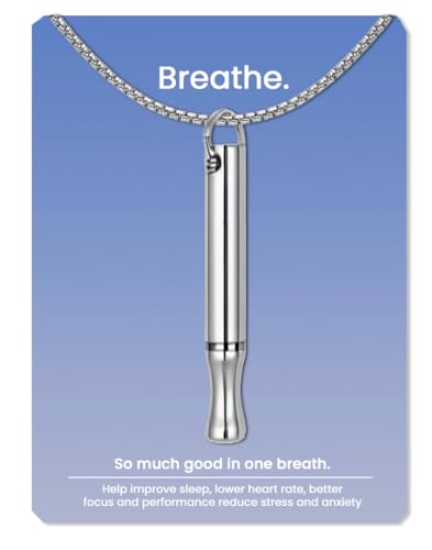 Mindfulness Breathing Necklace, Stress Relief, Stainless Steel Necklace for Deep Breathing Reminder, Anxiety Reducer for Women Men Gift