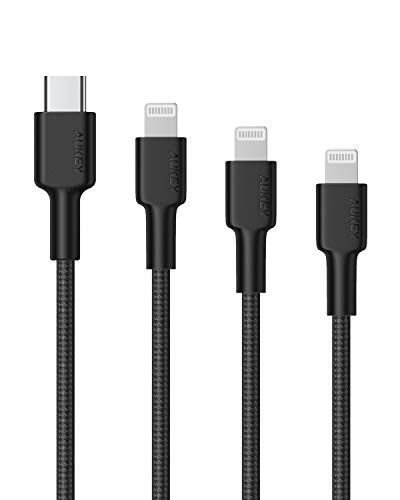 AUKEY USB C to Lightning Cable Braided Nylon [3 Pack, 6ft 3ft 1ft] Apple MFi-Certified Fast Charging USB Type C Cable for iPhone 12/12 Pro/11 Pro/XS, iPad Pro 2017 and Other iOS Devices