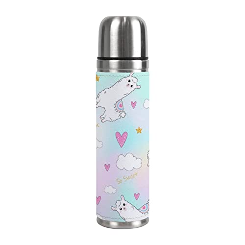 Colourlife Insulated Mug Stainless Steel Water Bottle Rainbow Color Llama Heart Vacuum Cup Travel Mug For School Office #TOP15