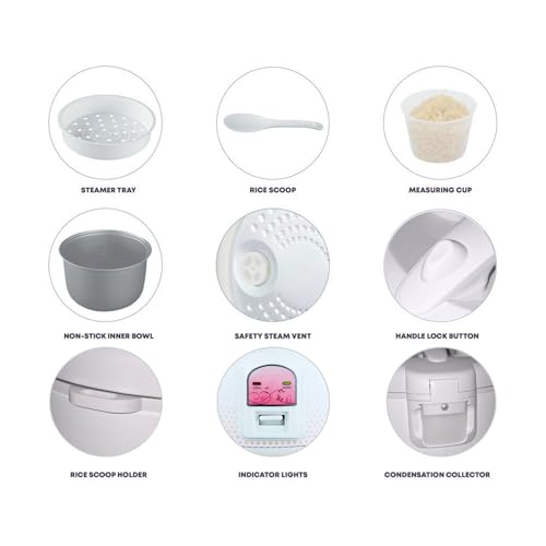 Delight Electric Rice Cooker and Steamer, White, 1.8L Capacity, 700W, with Non-Stick Bowl, Automatic Cooking, Warmer Function, Measuring Cup, Spatula - Image 5