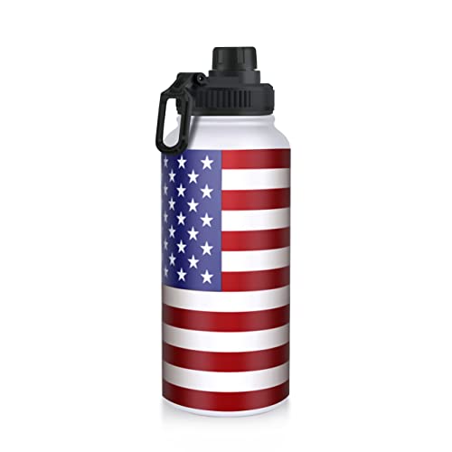 Extremus Deluge Sport-Wasserflasche, breite Öffnung, Edelstahl, doppelwandig, vakuumisoliert, 100 % auslaufsichere Deckel, 900 ml, amerikanische Flagge Cover