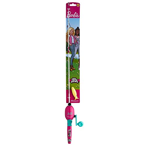 Shakespeare Mattel Barbie Kit 2'6' Spincast Combo for Kid, Gel-Tech Comfort Grip Handle, Safety Hook Keeper, Includes Practice Casting Plug