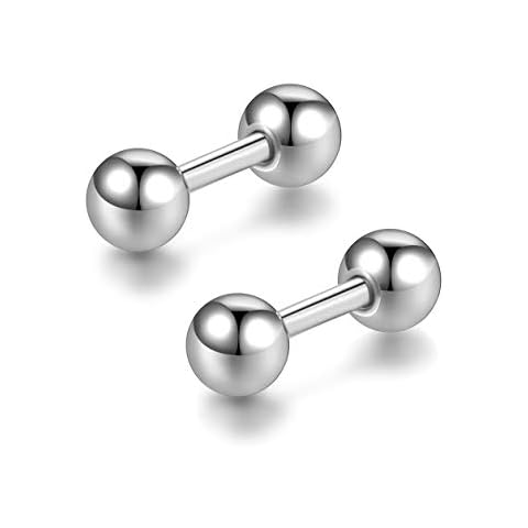 SILBERTALE 4mm Barbell Earrings 925 Sterling Silver Short Silver Cartilage Stud Rook Daith Helix Piercing Sleeper Earrings for Men Women Cover
