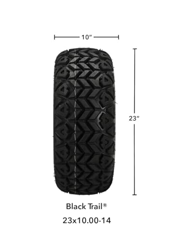 RM Cart 14\" Warlock Black/Machined on a 23x10-14 Black Trail Tire (Set of 4) | Golf Cart Tires and Wheels Combo with Standard Lug Nuts - Thumbnail 4