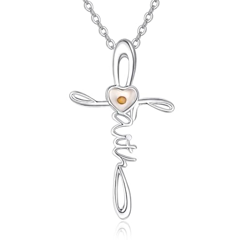 TANGPOET Faith Cross Necklace for Women 925 Sterling Silver Faith of A Mustard Seed Pendant Christian Religious Jewelry Gifts for Birthday Mothers Day Christmas
