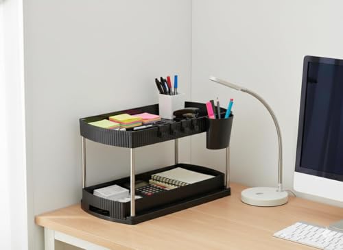 Image of HomeWiz Sink Organizer 2-Tier | Under Sink Storage Organizer | Kitchen Cabinet Organiser | Multipurpose For Kitchen & Bathroom | Plastic & Steel Frame | Space-Saving Storage Rack | 44x32x22 cm | Black