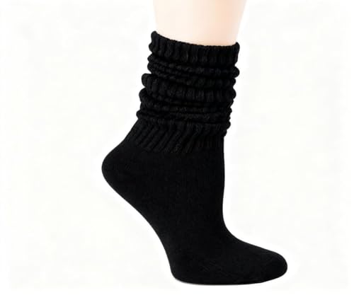 Women Socks Winter Long Cotton Slouch Scrunch Retro Fashion Breathable Warm for Cozy Home Evenings and Casual Outdoor Walks Size 6-11 (black)