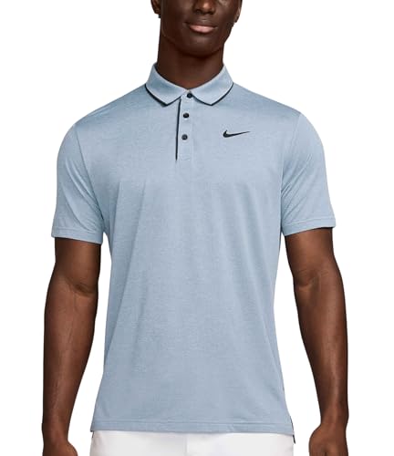 Polo, 4-way Stretch, Sweat-wicking, Structured Collar, Chest & Back Swoosh Logo, Seasonal Colors (lt Armory Blue | Black (contrast Trim), Medium)