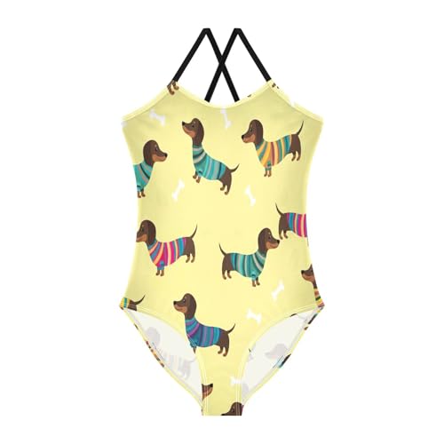 Cute Cartoon Dogs Girls' One-Piece Swimwear with Adjustable Shoulder Strap, Beach Swimwear, 3-10